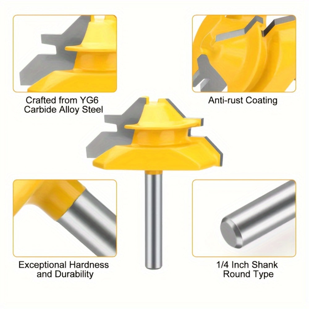 Locking Miter Router Bit Set 3 Piece 45 Degree 1/4 Inch Shank Carbide Woodworking Joinery Box Joint Corner Bits for Router Table - product image 6