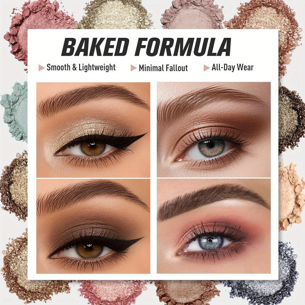 16-Color Eyeshadow Palette with 15 Brushes Complete Kit — Baked Matte Shimmer Metallic High Pigment Waterproof Long-Lasting Nude Coral Tones Eye Makeup Set for Women & Girls - product image 2