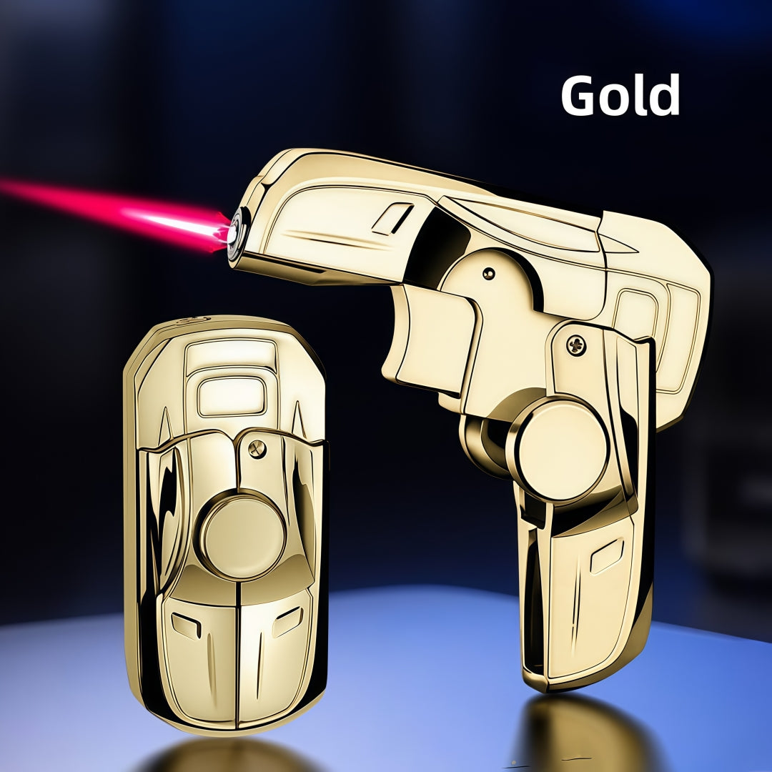 Windproof Refillable Lighter Gyro Racer Design Collapsible Butane Gas Lighter with Travel-friendly Case for Outdoor Camping Hiking Daily EDC Cool Novelty Lighter Gift No Gas Included