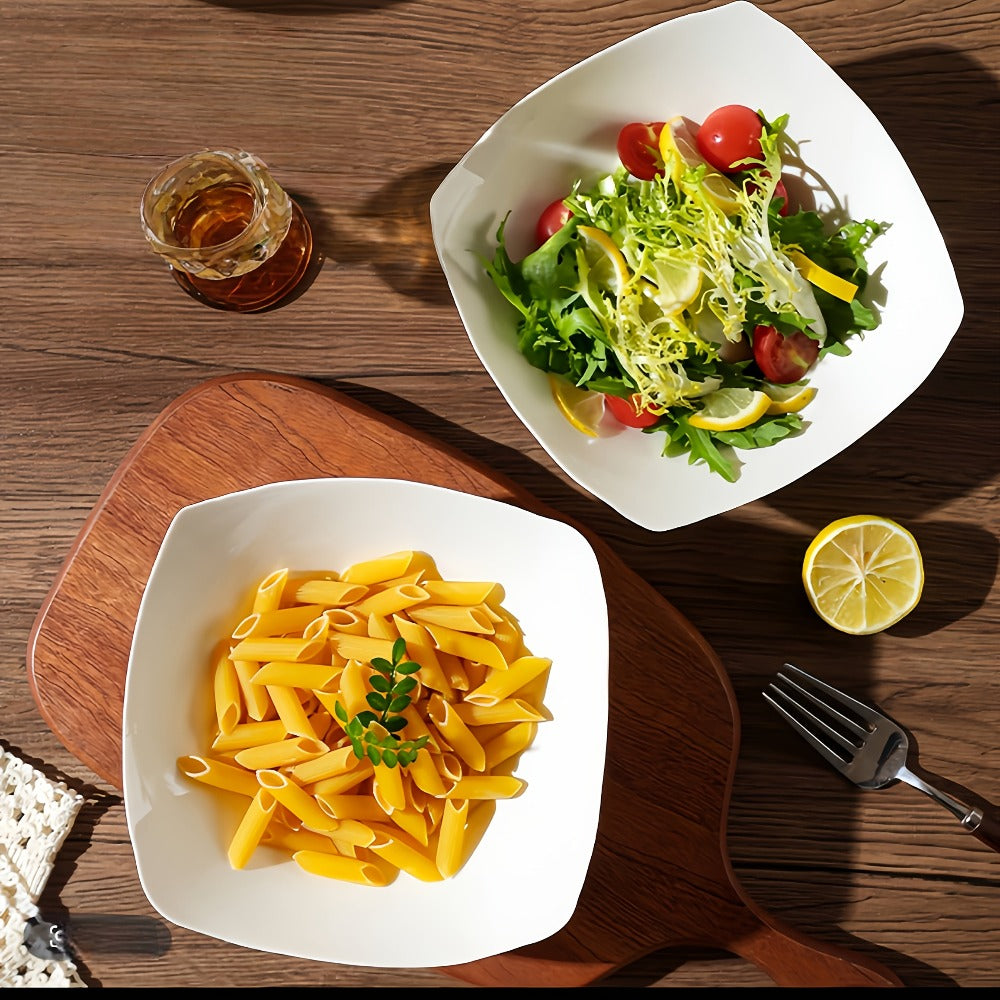 Salad Bowl and Plate Set 4/8/16 Piece – Reusable White PP Plastic Microwave Safe Stackable Lightweight Tableware for Picnic Outdoor Party Wedding Hotel Camping Dessert Cold Dish Se - product image 2