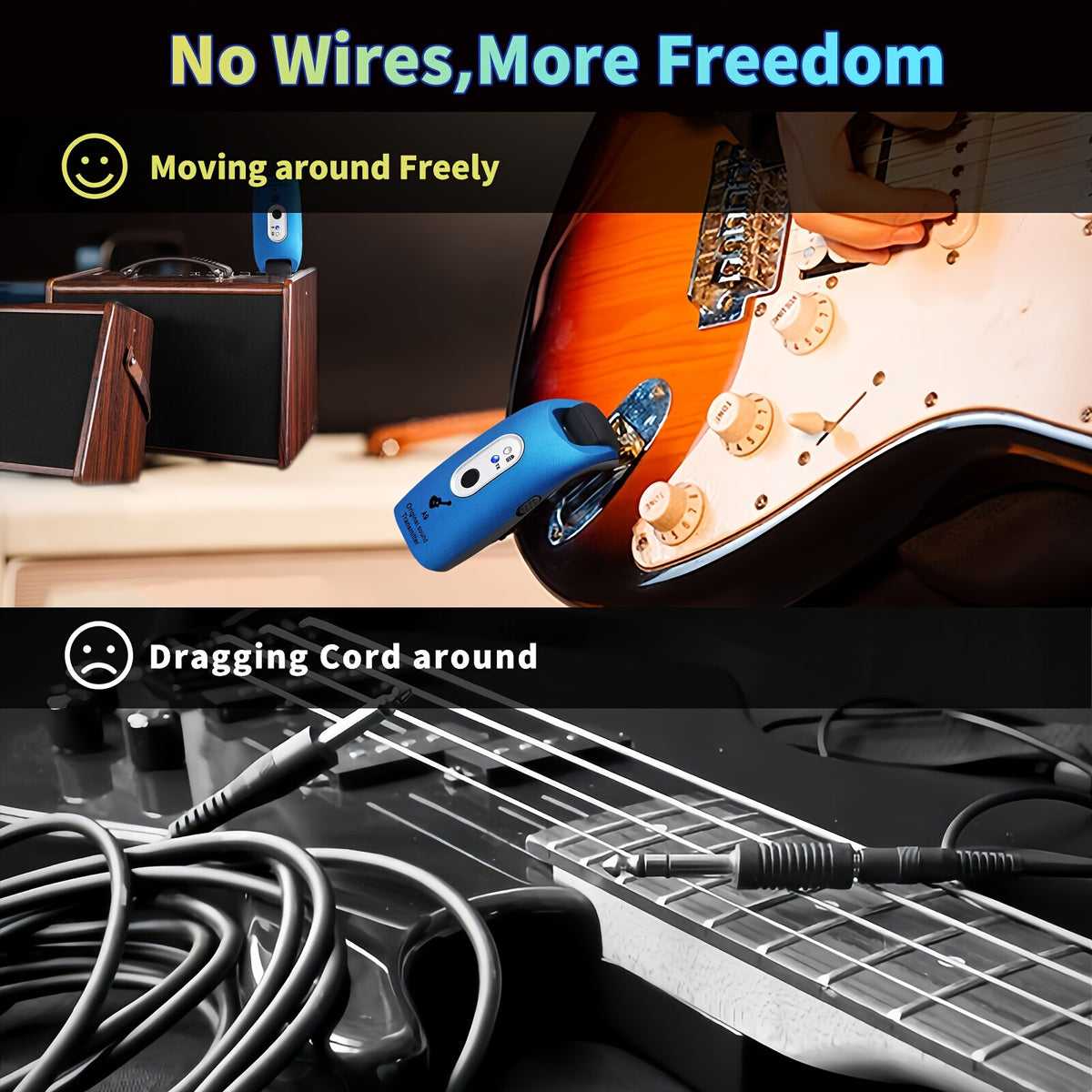Wireless Guitar System 2.4GHz Built-in Rechargeable Lithium Battery 270°Rotatable Audio Wireless Transmitter Receiver for Acoustic Guitar Bass Violin Keyboard - product image 2