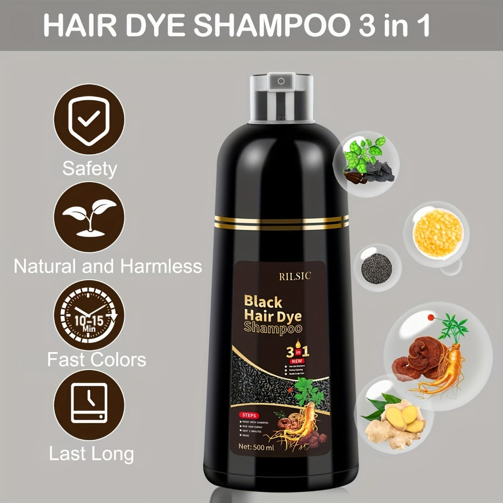 Herbal Hair Dye Shampoo 3-in-1 with Plant Squalene 2pcs 16.91oz — Instant Gray Hair Coverage, Natural Color in Minutes, Brown Dark Brown & Black, Unisex Men & Women - product image 9