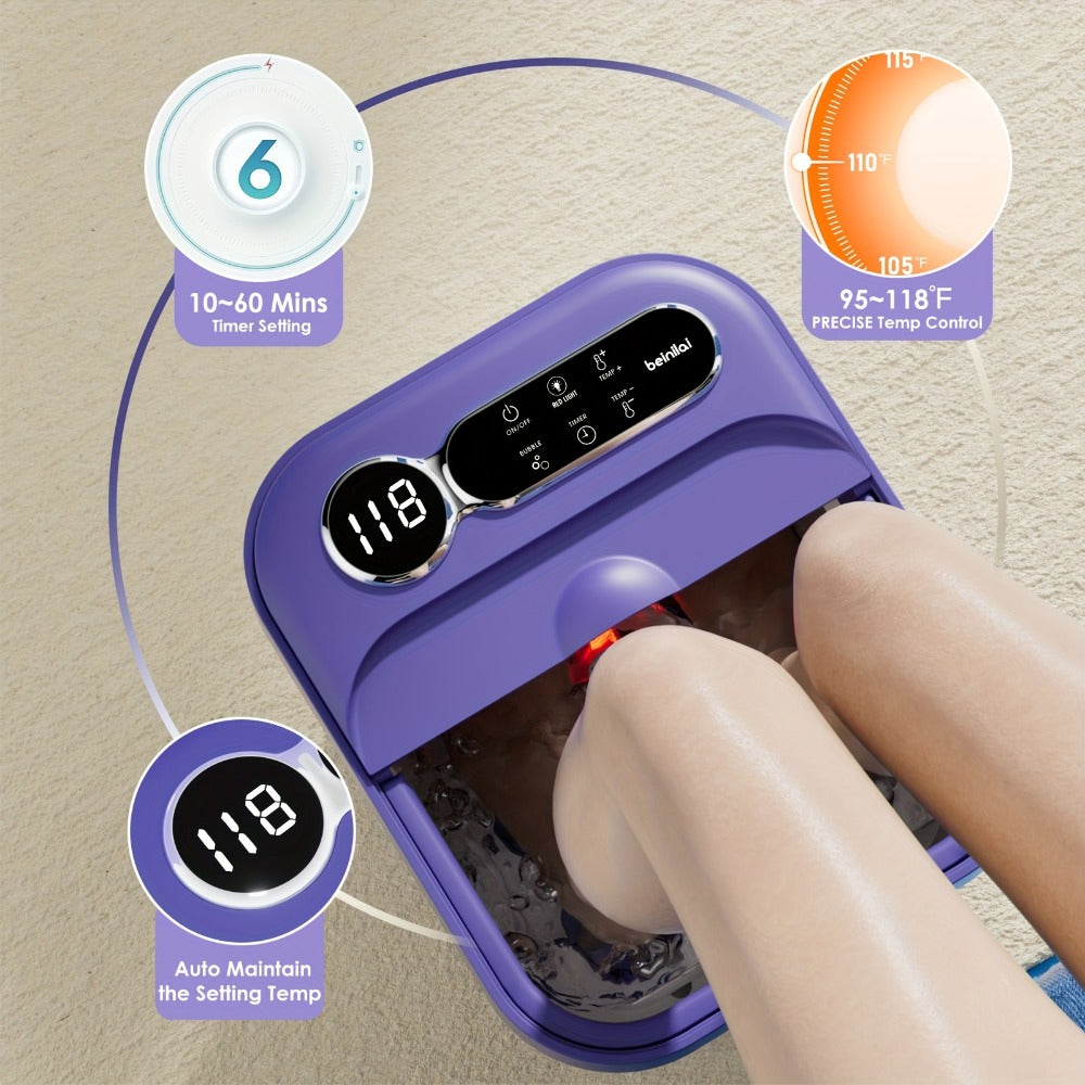 Foot Spa Massager Collapsible with Heater & Temperature Control – Foot Bath with Bubbles, 6 Massage Rollers, Vibration, Red Light Therapy & Auto Massage for Home Foot Care, Black B - product image 21