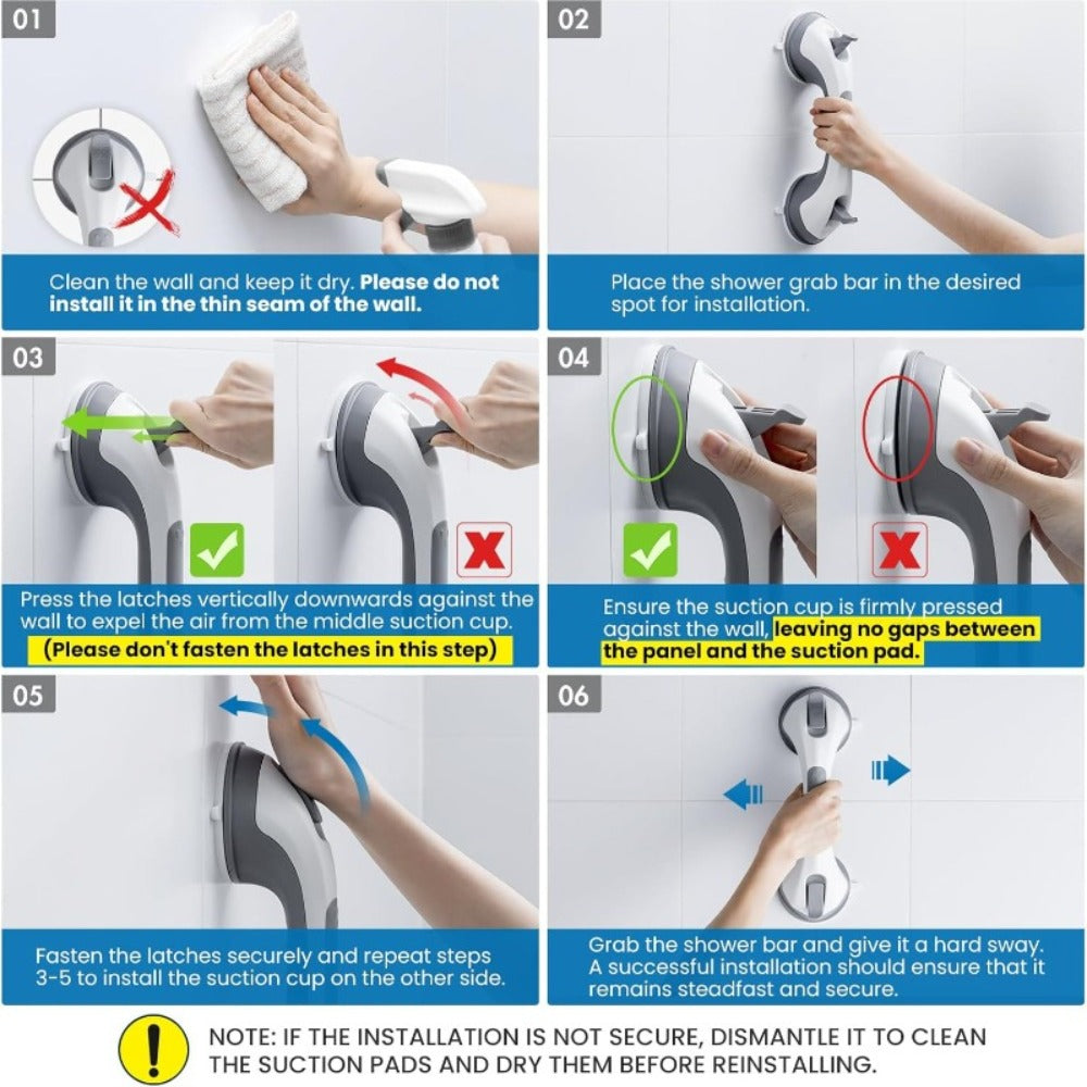 Grab Bar for Shower Suction Cup Heavy Duty 12 Inch Bathroom Safety Handle No Drill Removable Waterproof Shower Grip Bar for Elderly Handicapped Disabled Non-Slip Bathtub Assist Han - product image 5