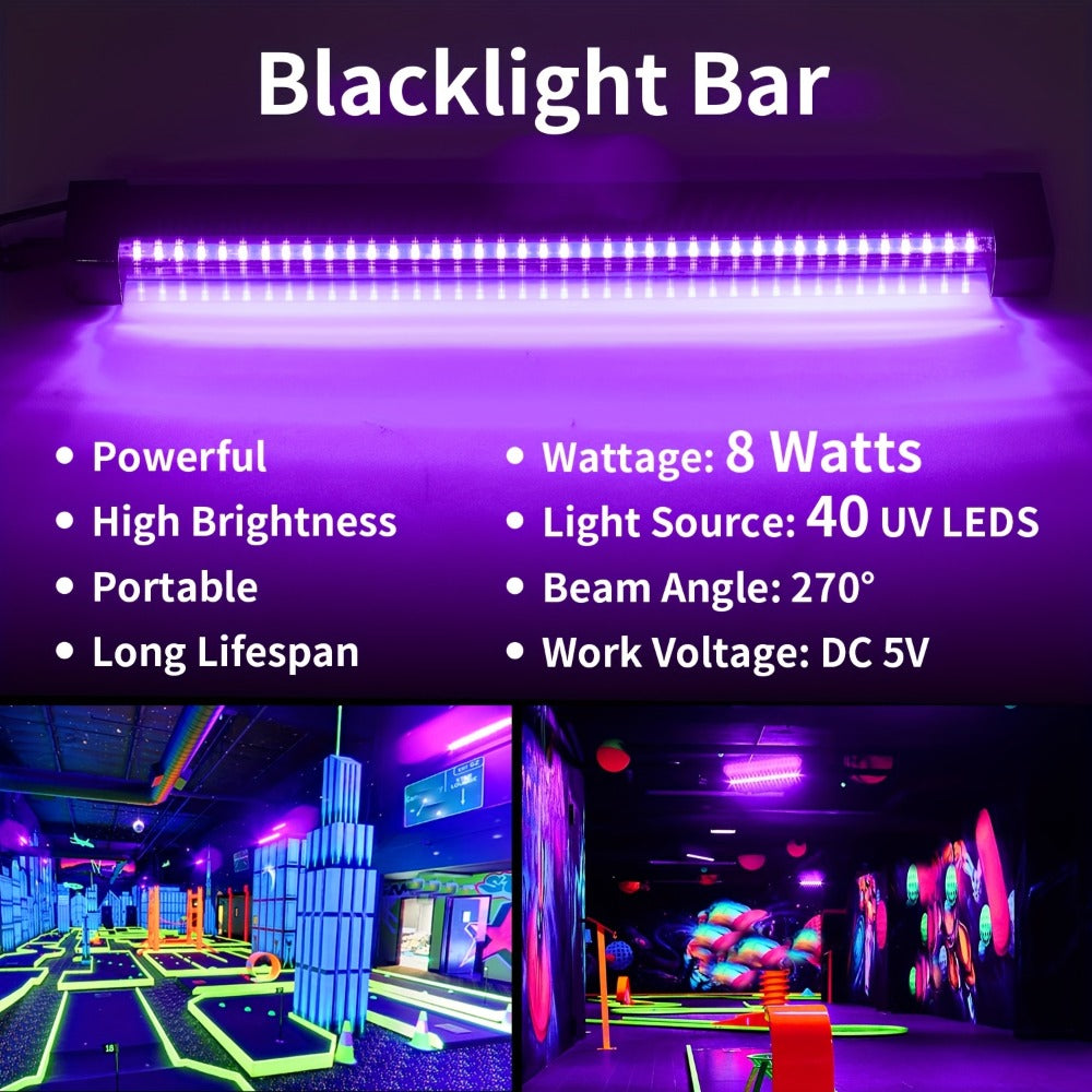 UV Black Light Bars & Strips 8-Piece Set – 385-400nm USB Powered 5V LED Blacklight for Glow Party, Halloween, Neon Party, Body Paint & Fluorescent Art (4x32cm + 4x250cm) - product image 14