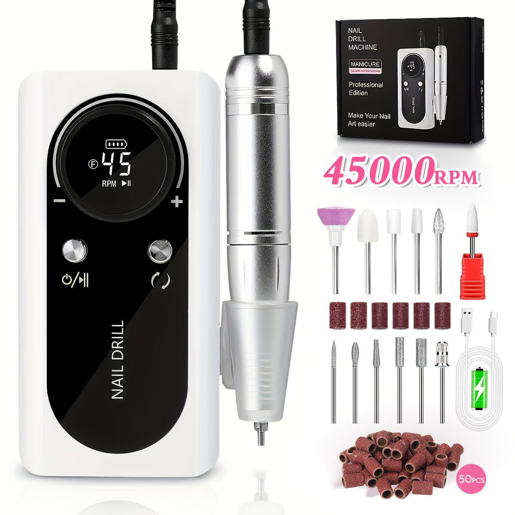 Low Noise Nail Drill Machine 45000RPM Rechargeable with LCD Display — Quiet Electric E-File for Gel Polish Acrylic Natural Nails, Professional Cordless Nail Sander for Home & Salon - product image 14