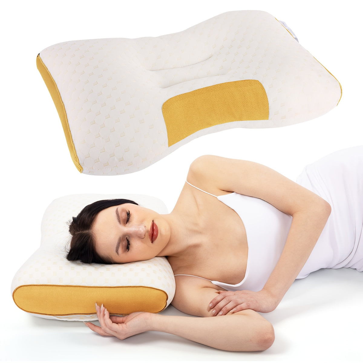 2pcs Ergonomic Low-Profile Bed Pillows, Contoured Design Fits Neck Curve, Suitable for Side and Back Sleepers, Breathable All-Season Bedding Pillows, Ideal - product image 11