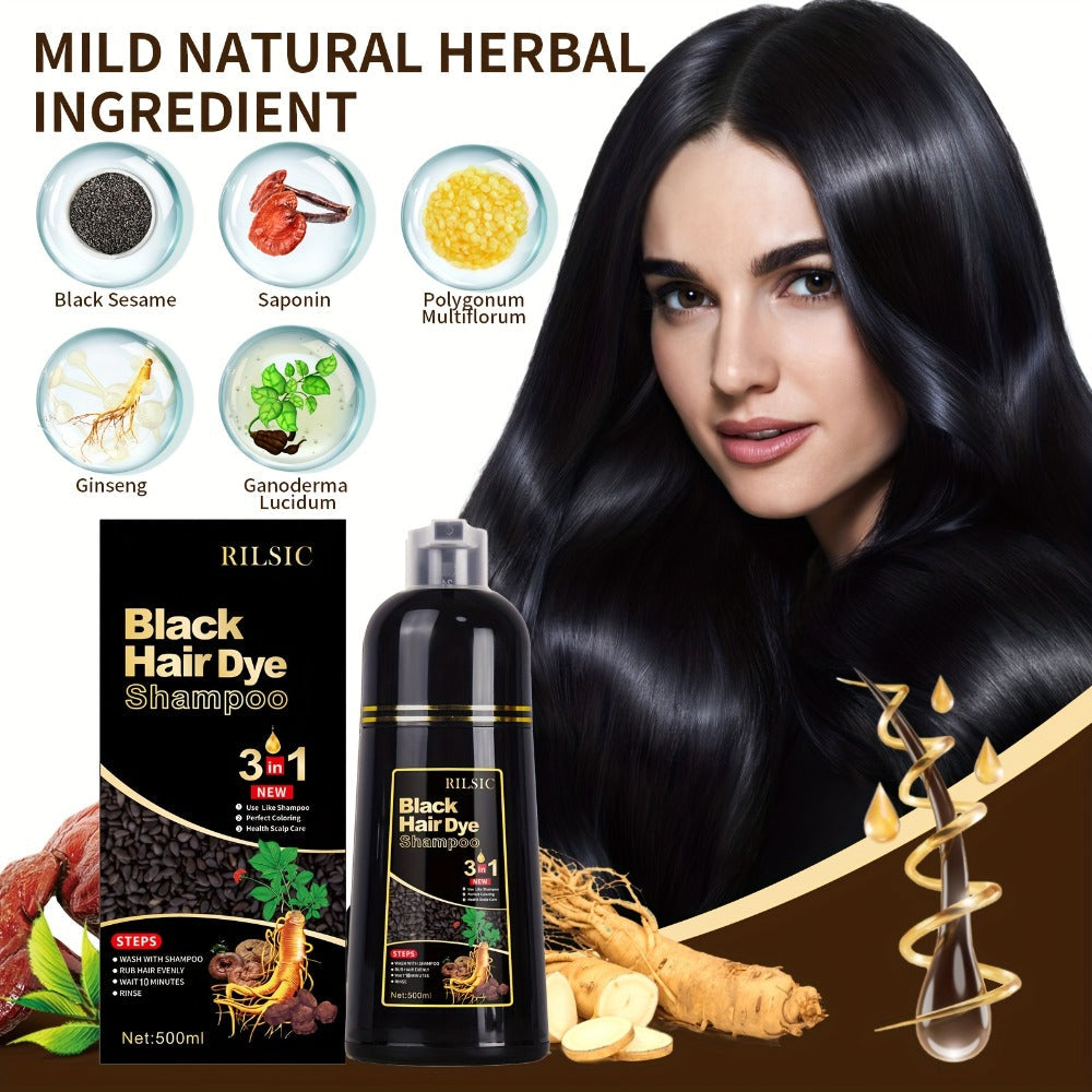 Grey Hair Dye Shampoo 3-in-1 Natural Plant-Based Herbal Formula — Non-Stick Scalp, Covers White Hair in Minutes, 500ml — Black, Dark Brown, Chestnut Brown for Men & Women - product image 8