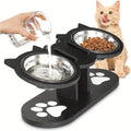 Adjustable Height Stainless Steel Raised Feeder with Anti-Spill Black Wooden Base, Indoor Food & Water Dish for Cats & Small Dogs – Elevated Cat Bowl - product image 2