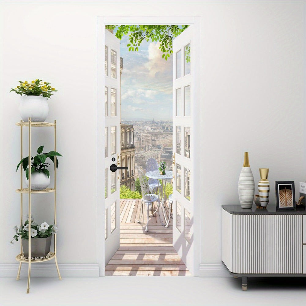 Door Sticker Balcony Scenery Wall Mural – Removable Waterproof Peel & Stick Large Wall Art for Bedroom & Living Room, Faux Window View Home Decor, 35.43 x 78.74 Inches - product image 15