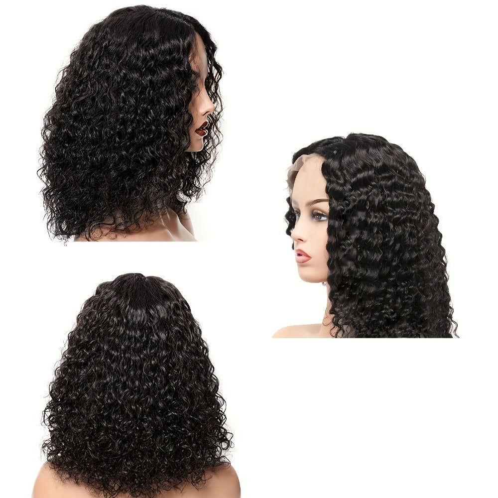 Water Wave Lace Front Wig Deep Curly Short Bob 14 Inch 150% Density Glueless – Adjustable Rose Net Cap Synthetic Wig for Women | Black | Daily Wear Cosplay Costume Party Gift - product image 2