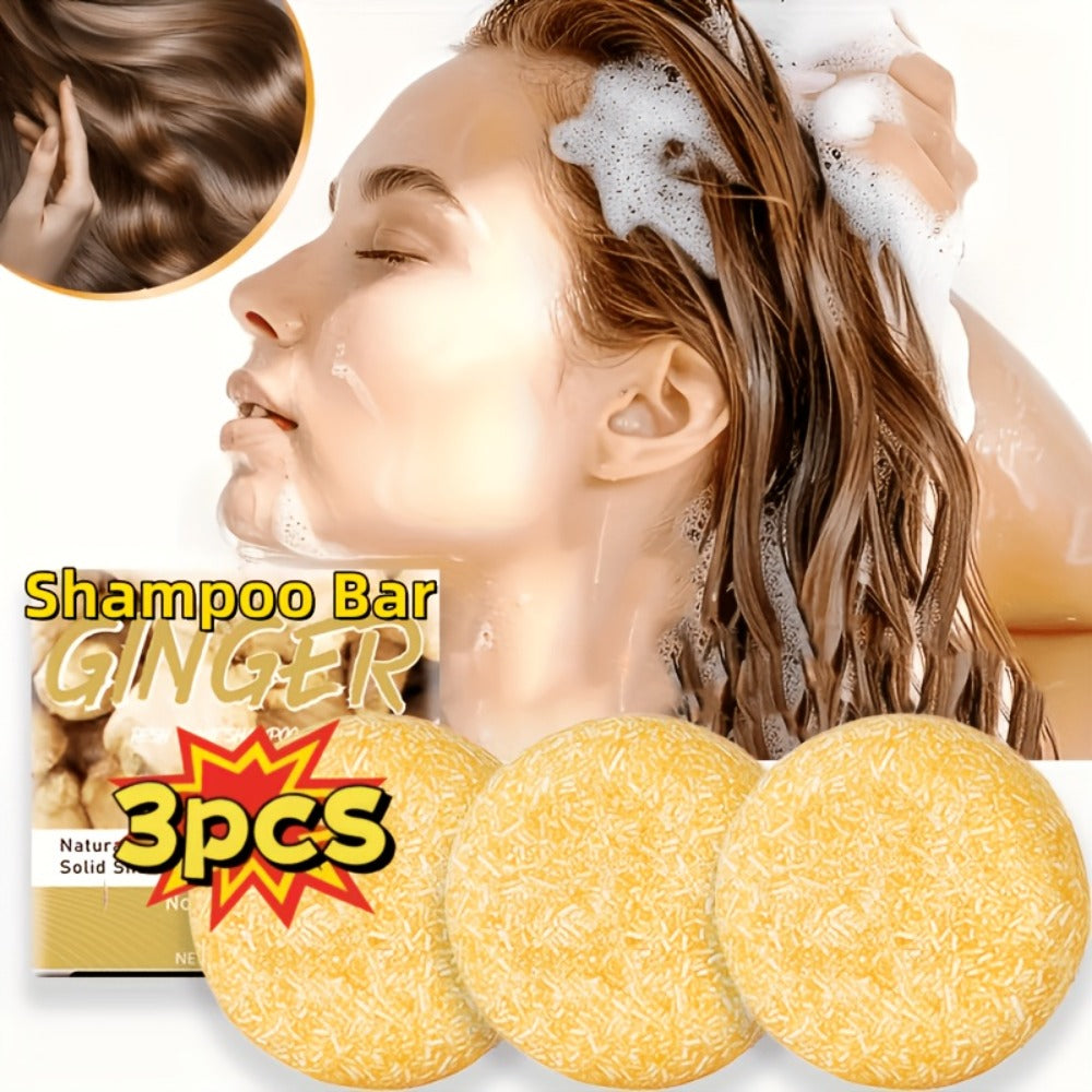 Ginger Shampoo Bar 3pcs × 60g — Natural Handmade Solid Shampoo Bar, Sulfate-Free, Paraben-Free & Vegan | Scalp Stimulating Ginger Formula for Hair Growth | All Hair Types | Unisex  - product image