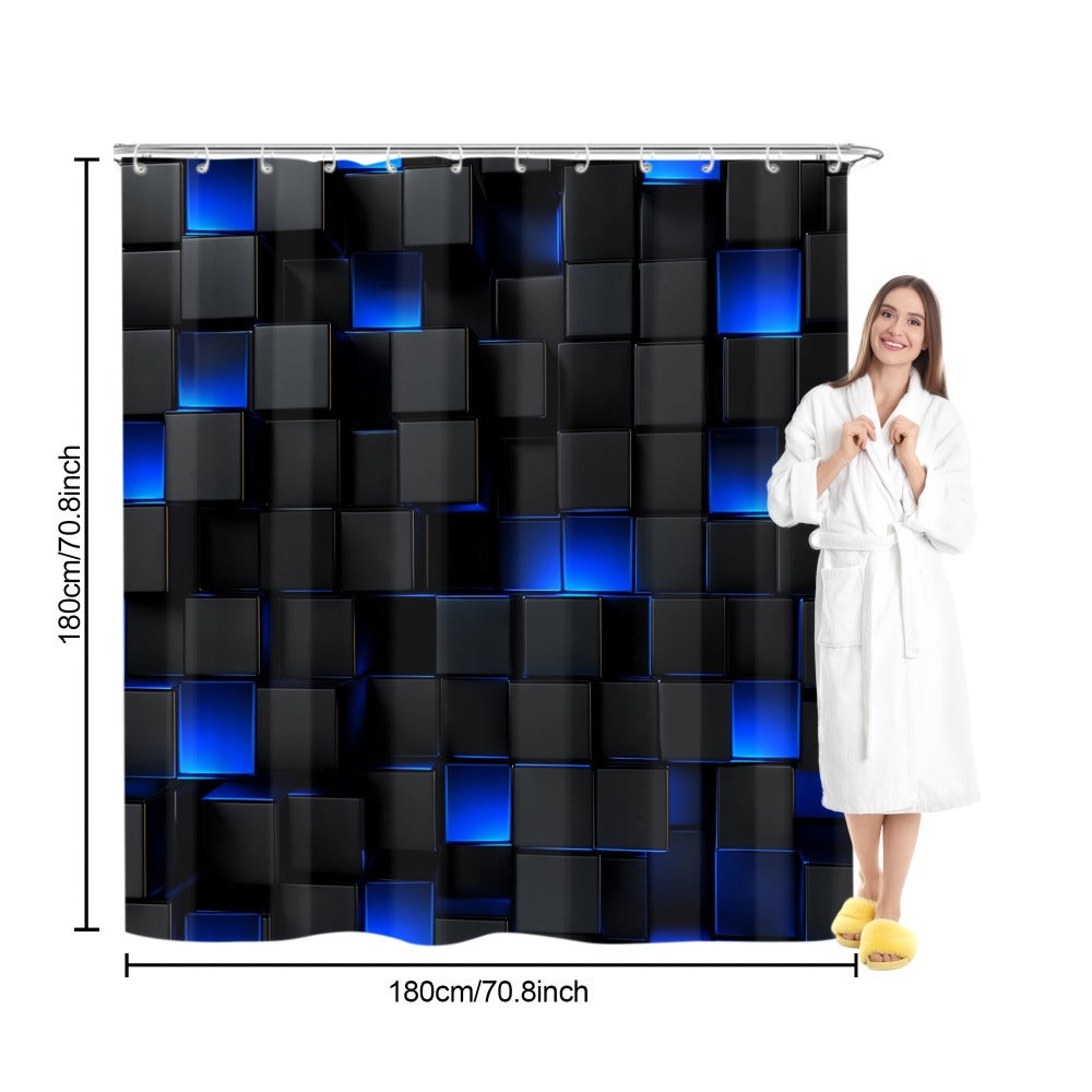 Shower Curtain Set with 12 Hooks & Toilet Seat Cover, 4-Piece Bathroom Set Dark Blue Geometric Abstract Cube Pattern, Modern Waterproof Bath Curtain Set for Bathroom Decor - product image 10