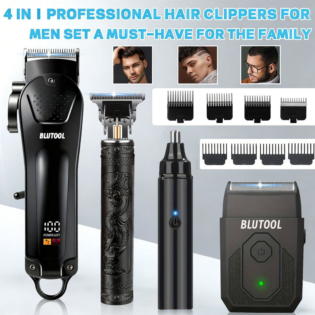 Hair Clipper & Trimmer Set 4-Piece for Men — Professional Barber Kit with Nose Trimmer, Detail Trimmer, Guide Comb, LED Display & USB Rechargeable, Home & Travel Grooming Gift - product image 12