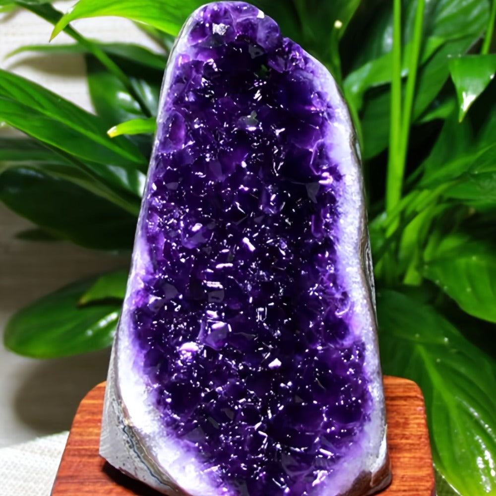 Amethyst Geode Natural Uruguayan Crystal | Polished Edge Display Stone for Home & Office Decor | Raw Crystal Cluster Specimen, Desk Accent, Healing Stone Gift, Tabletop Statement P - product image 5