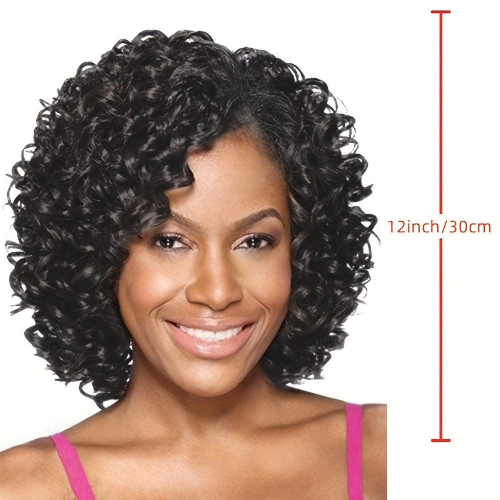 Short Afro Kinky Curly Wig 12 Inch Synthetic Heat Resistant Elastic Cap – Full Coverage Voluminous Hair Replacement Wig for Women | Black & Black Mixed Brown | Daily Wear Party Cos - product image 5