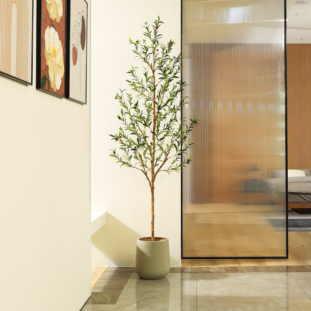 Artificial Olive Tree Potted Faux Plant Real Wood Trunk Lifelike Fruits Indoor Outdoor Home Office Decor Fake Silk Tree Multiple Sizes Available 4ft 5ft 6ft 7ft - product image 2