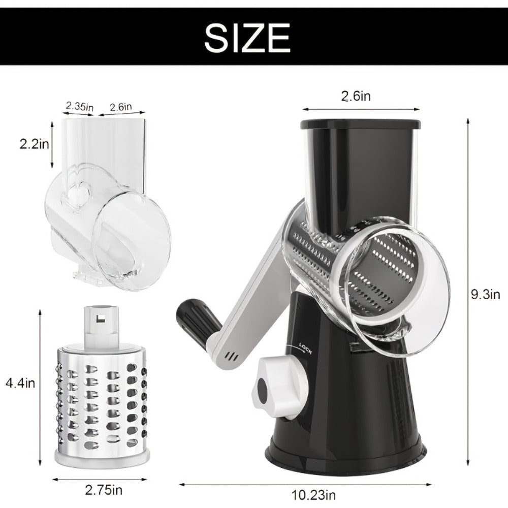 Rotary Cheese Grater with Hand Crank – 3 Interchangeable Blades for Cheese, Vegetables & Nuts, Non-Slip Suction Base, Includes Cleaning Brush – Manual Cheese Shredder for Kitchen ( - product image 4