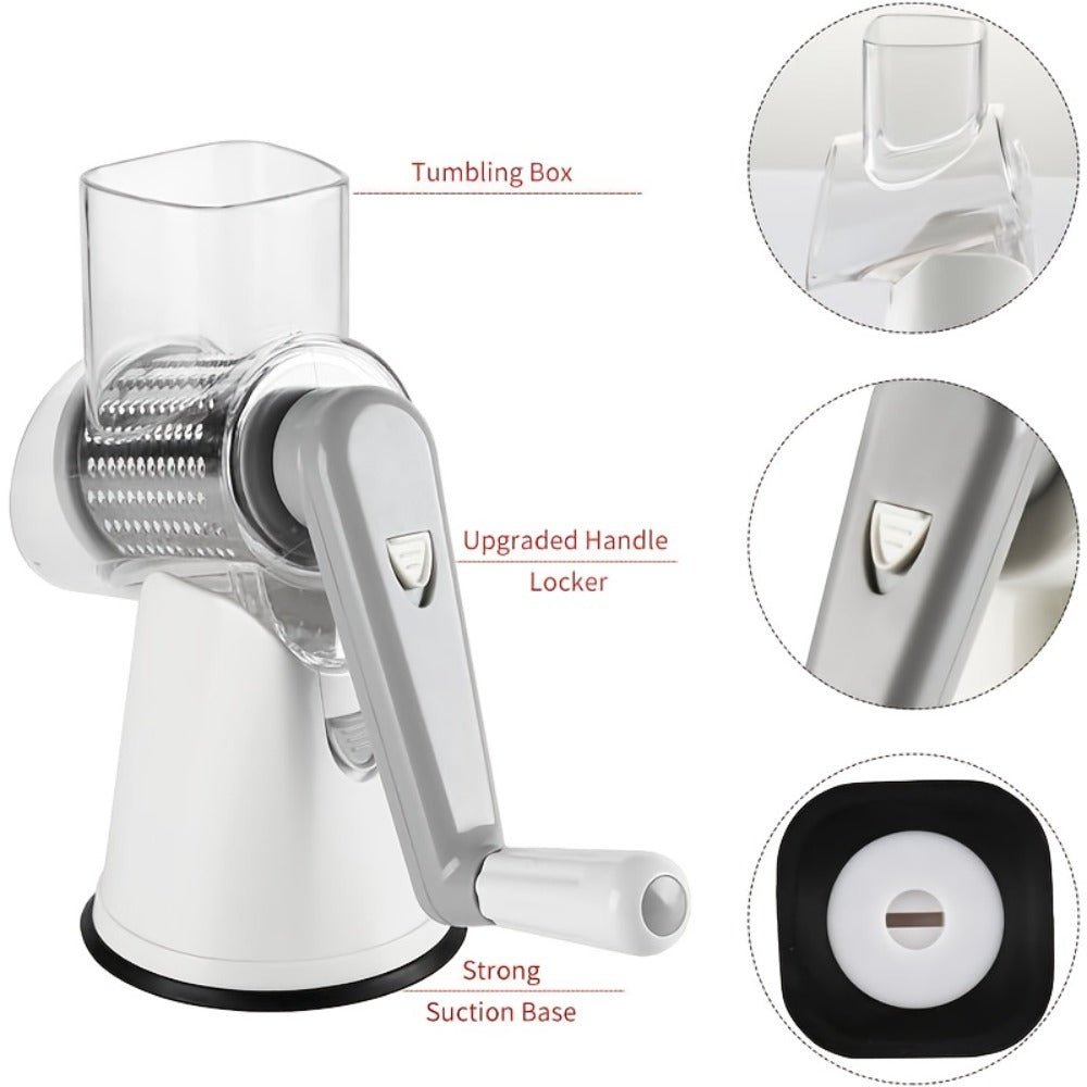Rotary Cheese Grater with Hand Crank – 3 Interchangeable Blades for Cheese, Vegetables & Nuts, Non-Slip Suction Base, Includes Cleaning Brush – Manual Cheese Shredder for Kitchen ( - product image 16