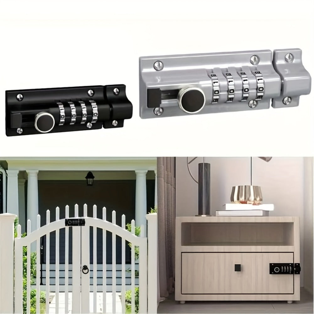 Combination Bolt Lock 4-Digit Heavy Duty Zinc Alloy Sliding Security Lock – Keyless Door Bolt with Screwdriver Set for Shed Gate Fence & Outdoor Doors, Black - product image 5