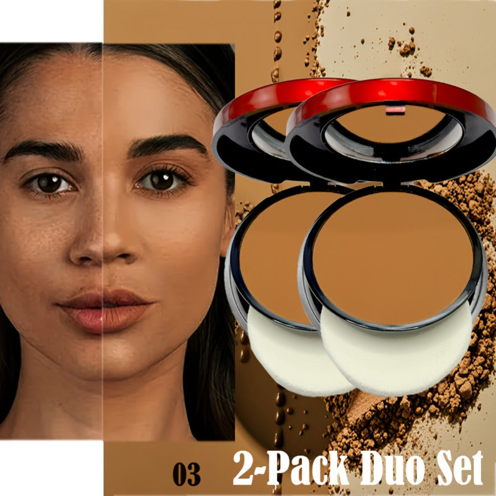 Pressed Powder Foundation Contour Matte Ful1l Coverage Oil Control Waterproof | 6 Shades Light to Dark | Blending Puff Included | 1-Pack & 2-Pack Duo Set Available - product image 5