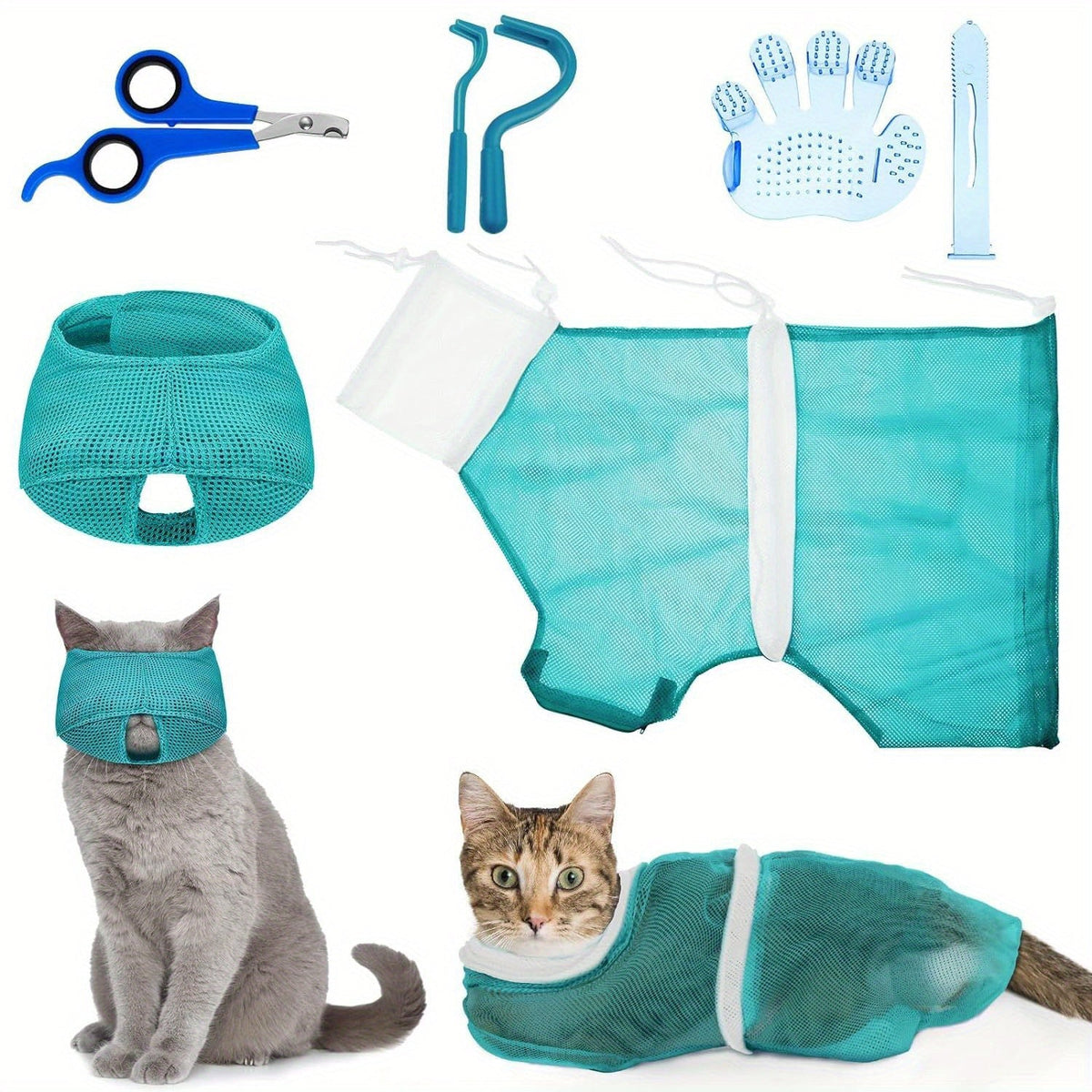 Cat Grooming Kit 5-Piece Set | Complete Cat Care Tools for All Breeds & Ages | Ideal Gift for Cat Owners | Adjustable Bathing Bag, Nail Clippers, Flea Comb - product image 4