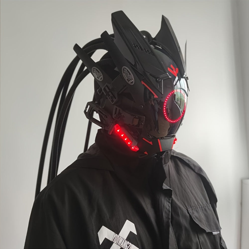 Futuristic Sci-Fi Mechanical Face Mask for Halloween, Cosplay, Music Festival & Rave Party, Blue Green Pink, Free Helmet Included, Adult Gift – LED Cyberpunk - product image 21