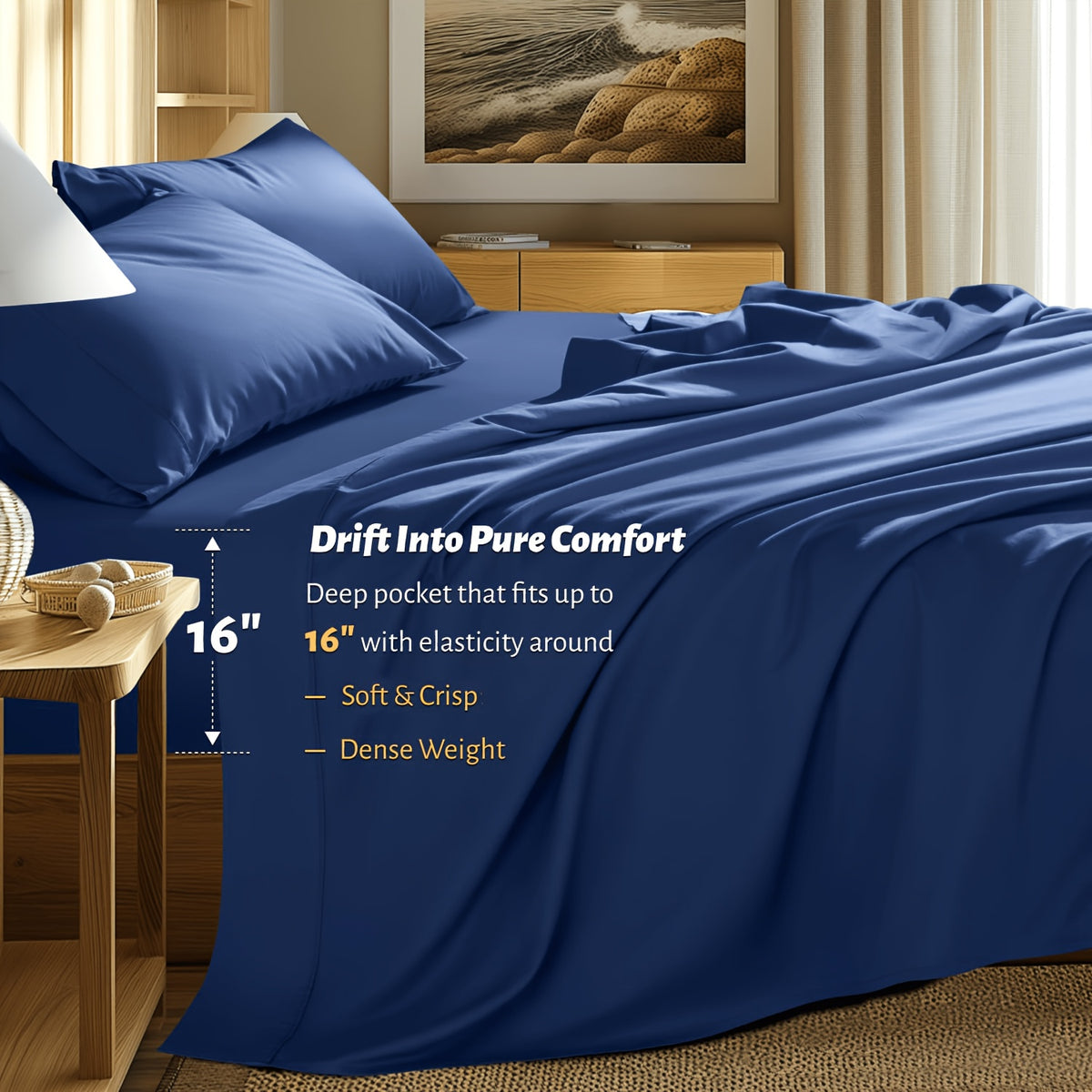 Extra Deep Pocket Bamboo Sheets - 6 pcs Breathable & Cooling Bamboo Bed Sheet Set, Hotel Luxury Fitted Sheet Set, Soft Wrinkle-Free for Extra Deep Mattresses - product image 6