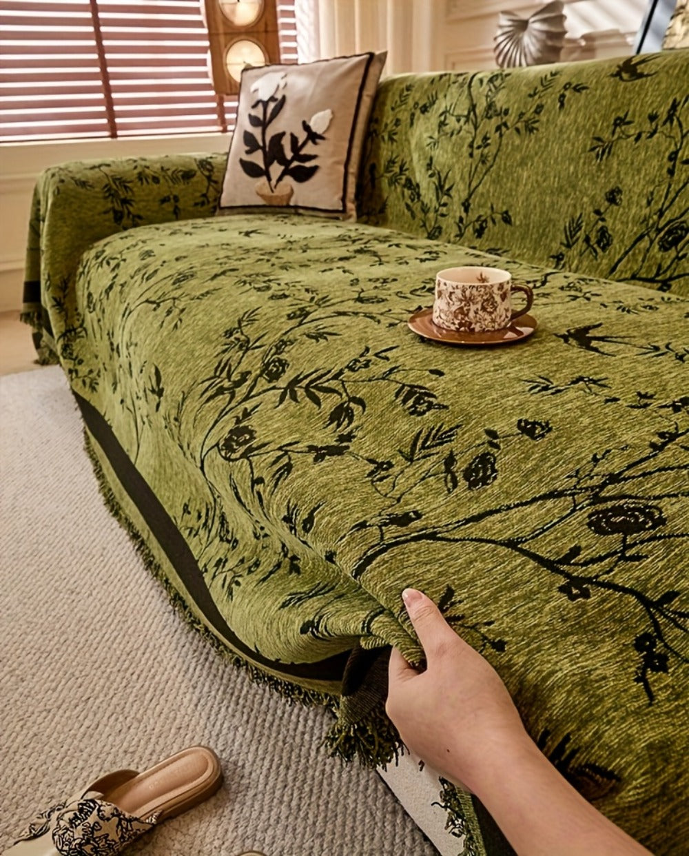 Sofa Cover Chenille Thickened Non-Slip Couch Slipcover Floral Pattern for Living Room Office Pet-Safe All-Season — 1 2 3 4 Seater Sizes - product image 14