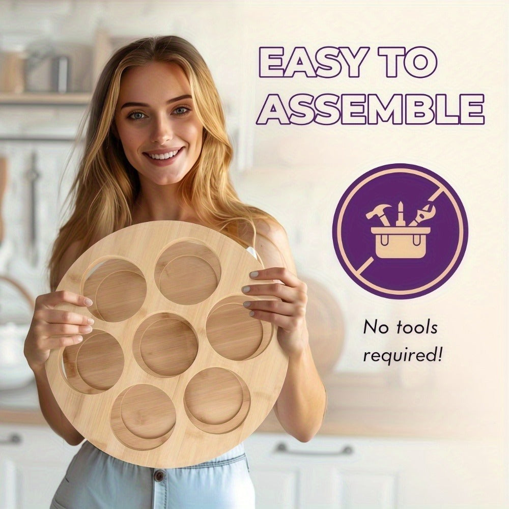 360 Rotating Bamboo Coffee Syrup Organizer 7-Bottle Holder Rack – Countertop Spice Condiment Storage Stand for Kitchen Bar Home Office Desktop Easy Assembly Scratch-Proof Base - product image 7