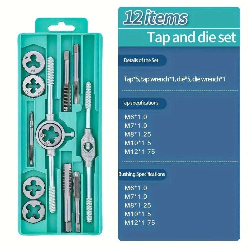 Metric Tap and Die Set 12pcs or 40pcs, M3-M12 Hand Thread Tapping Tool Kit with Plug Taps, Straight & Cone Reamers, Manual Threading Tool for DIY, Household Repair & Metalworking - product image 13