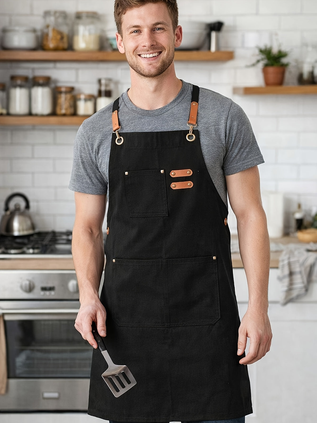 Festive Multi-Use Apron 12OZ Canvas Tool Apron With 3 Pockets - For Cooking, Gardening, Coffee Making, Thanksgiving & Christmas Gift Idea - Unisex Adjustable - product image 12