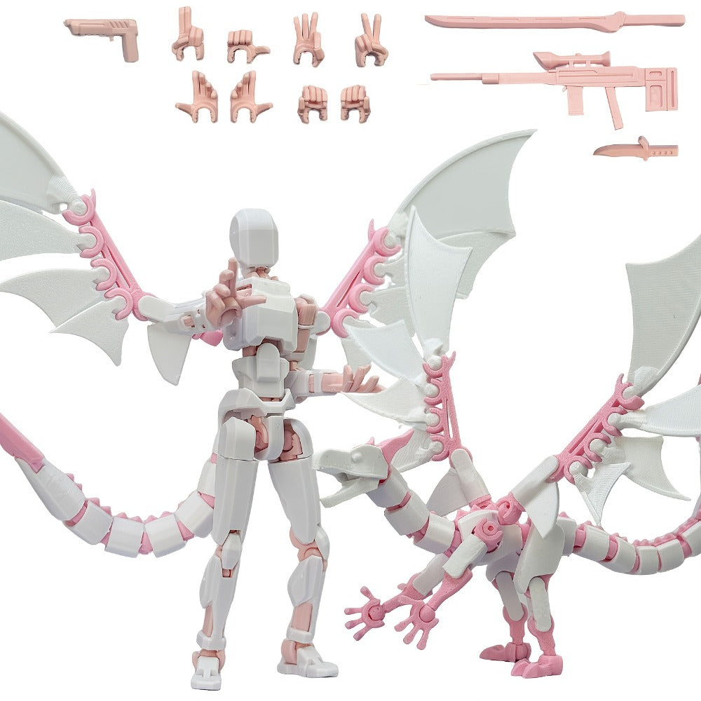 3D Printed Dragon Figurine 2-Piece Set | Articulated Flying Dragon with Movable Wings Poseable Fantasy Sculpture 4 Colors Desk Decor Gift for Gamers Adults Kids