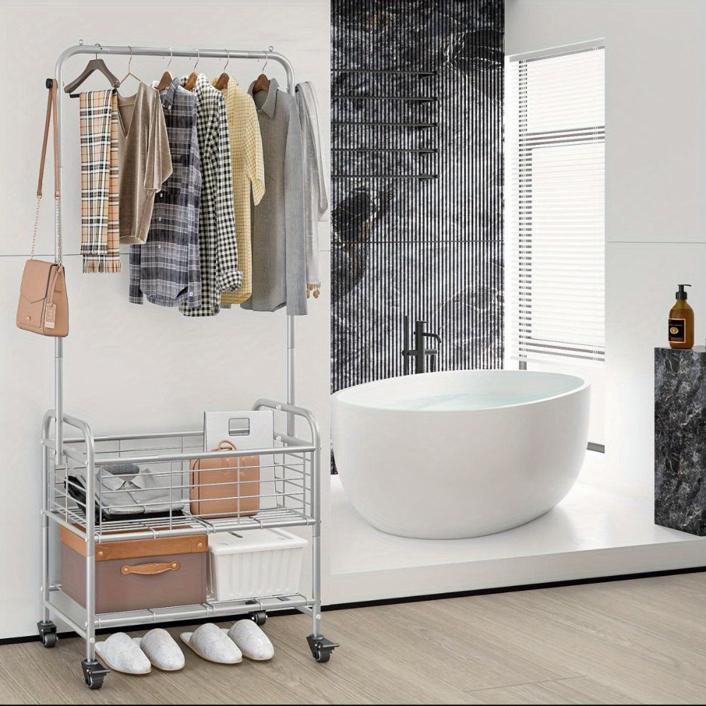 Rolling Laundry Basket with Wheels and Hanging Rack, Laundry Sorter Cart with Shelf and Locking Casters, Heavy Duty Steel Frame, Multifunctional Clothes Hamper for Laundry Room Bed - product image 18