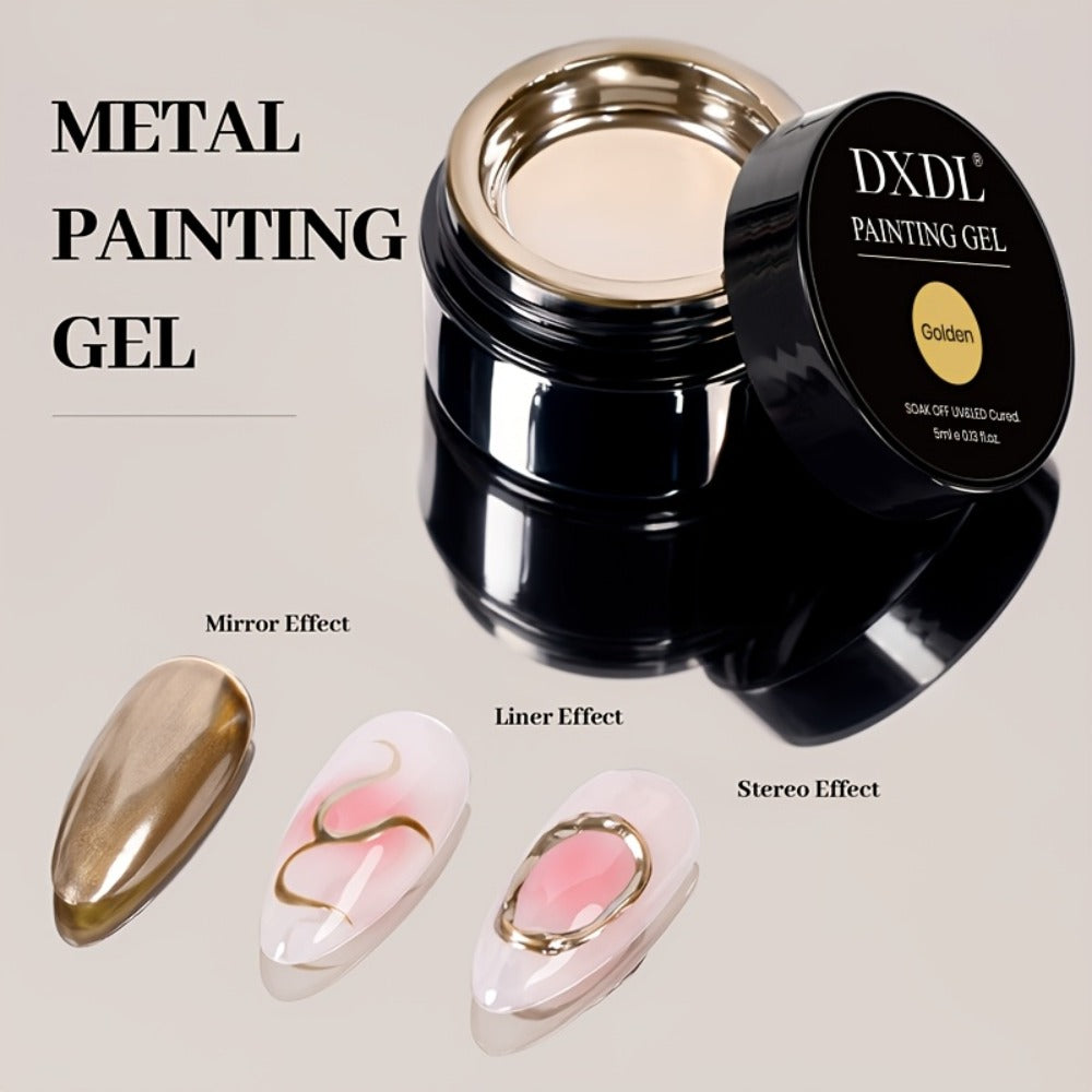 Chrome Mirror Nail Art Liner Gel Set 2pcs Gold & Silver – 3D Metallic Mirror Effect Soak-Off Painting Gel, French Tip & Nail Art Drawing Gel 5ml, Salon & Home Manicure Women - product image 6
