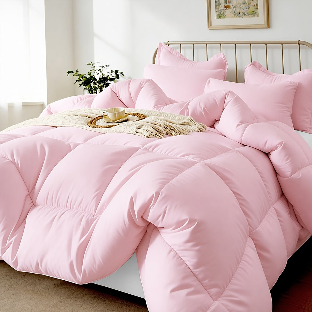 3 pcs Solid-color Diamond-quilted Comforter Set, Easy Clean, Fabric Soft Breathable, Includes 1 Comforter, 1/2 Pillow Shams, Fits All Bed Sizes Matches Various - product image 2