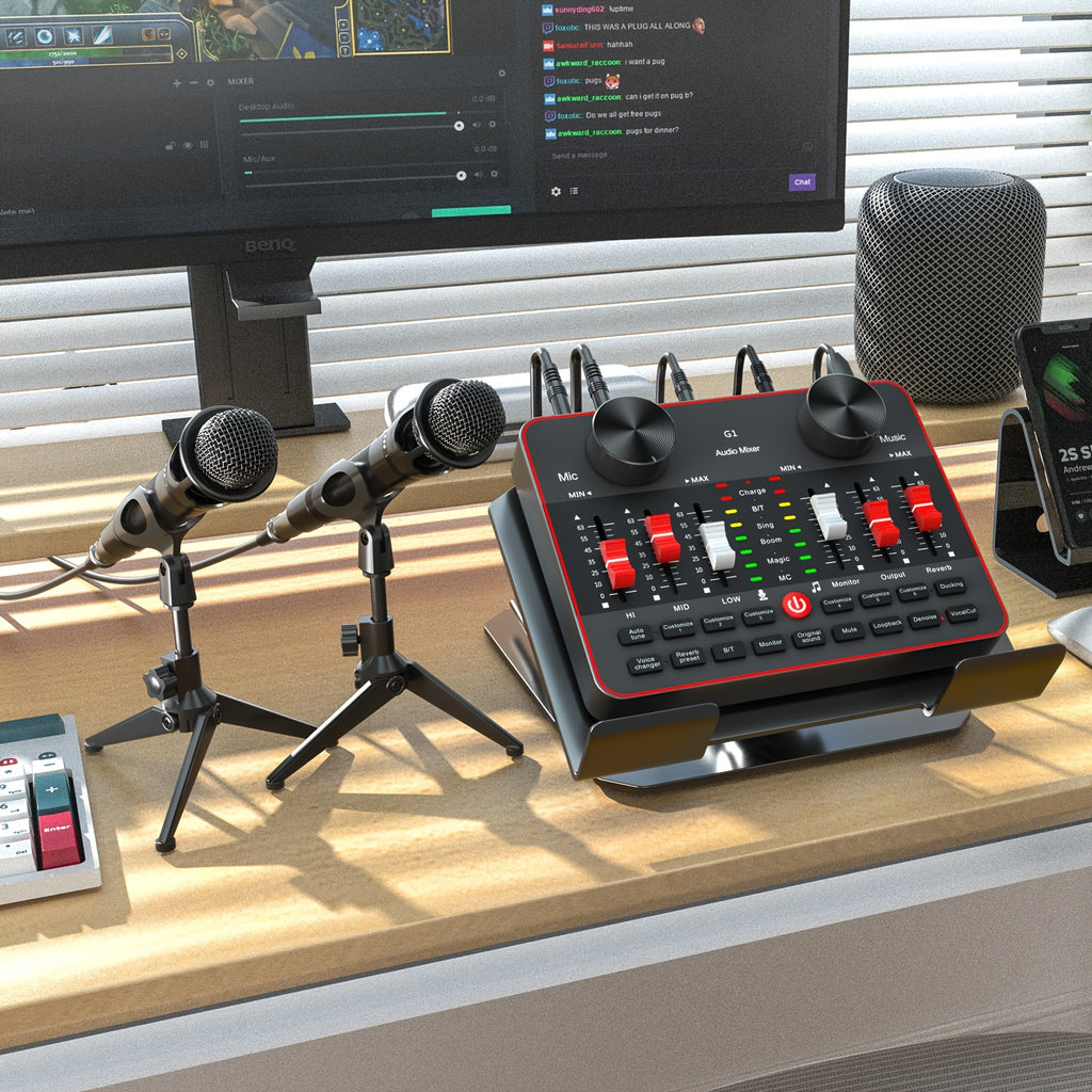 Podcast Equipment Bundle, All-in-One Audio Interface DJ Mixer with 2 Condenser Microphones, Recording Studio Kit Live Sound Card for Singing Broadcast, Live - product image 4