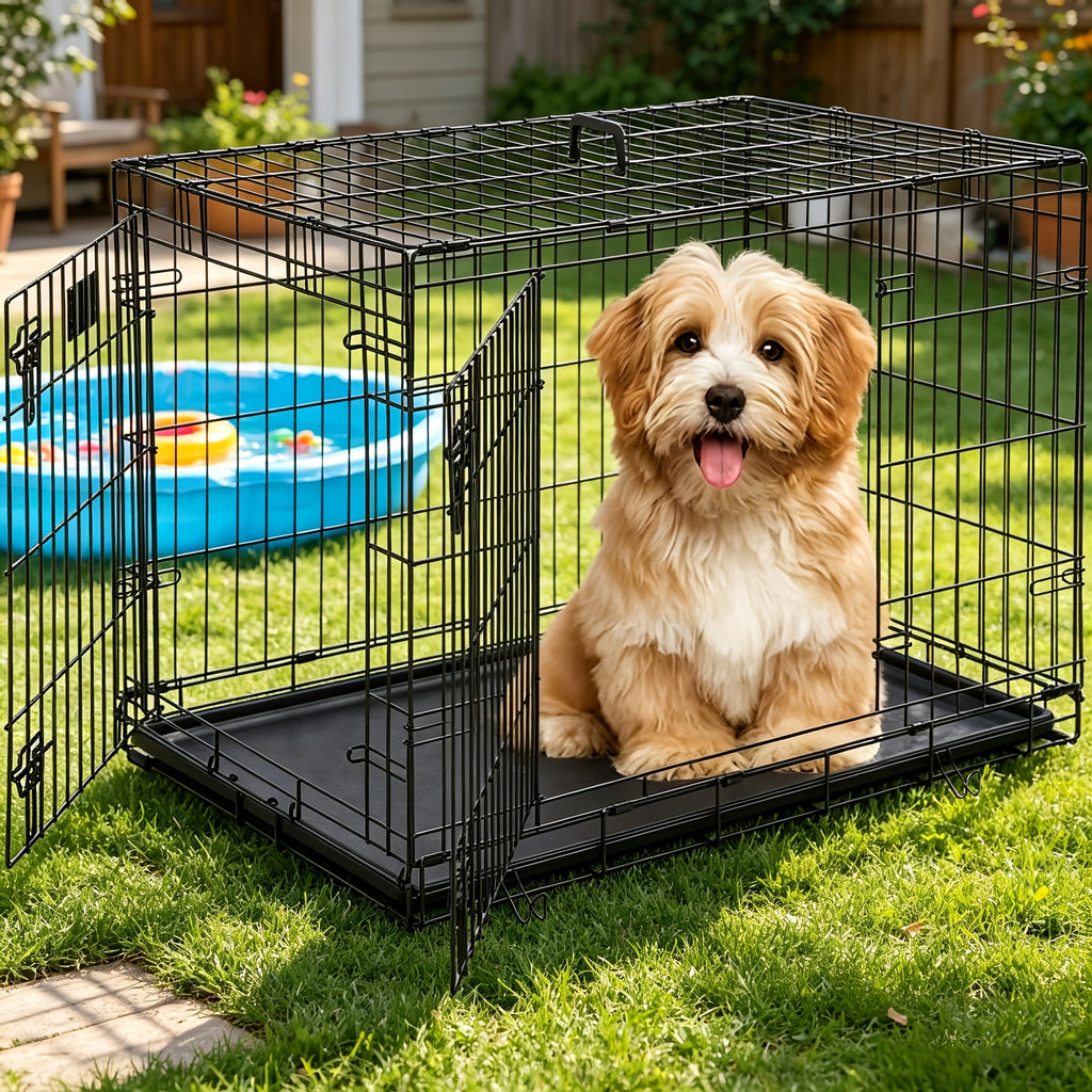 Dog Crate Foldable Metal Wire Dog Cage with Divider Panel & Leak-Proof Tray | Indoor Outdoor Dog Kennel for Small Medium Dogs, Rabbits & Small Animals - product image