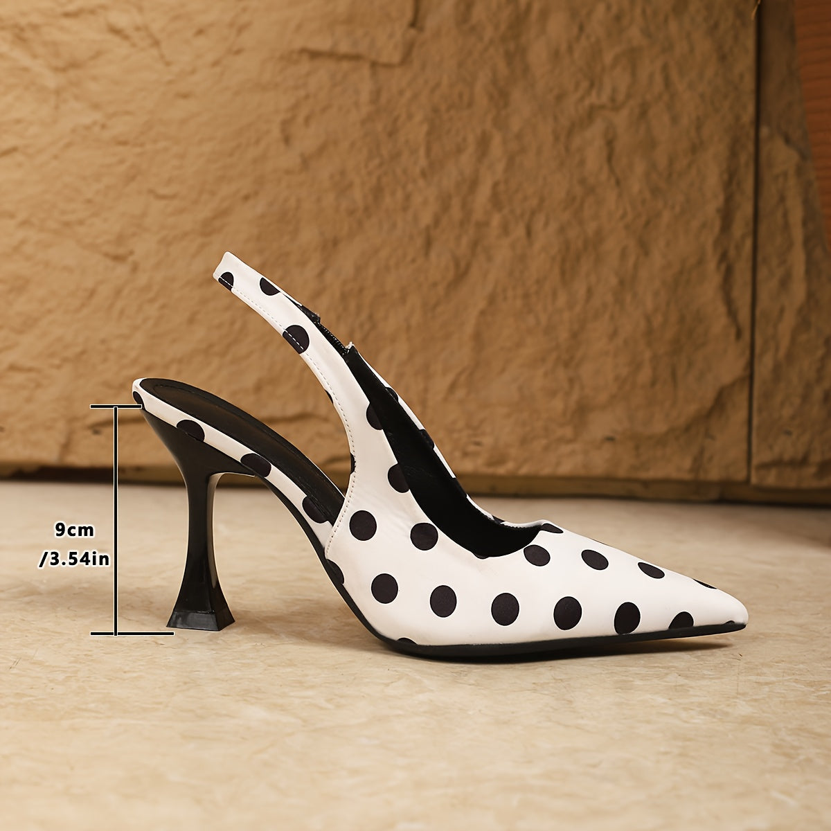 Polka Dot Pointed Toe Women's Sandals, Horn Slim Heels Comfortable, Black and White Classic Color Casual Women's High Heels, Retro and Fashionable Daily Commuting Style