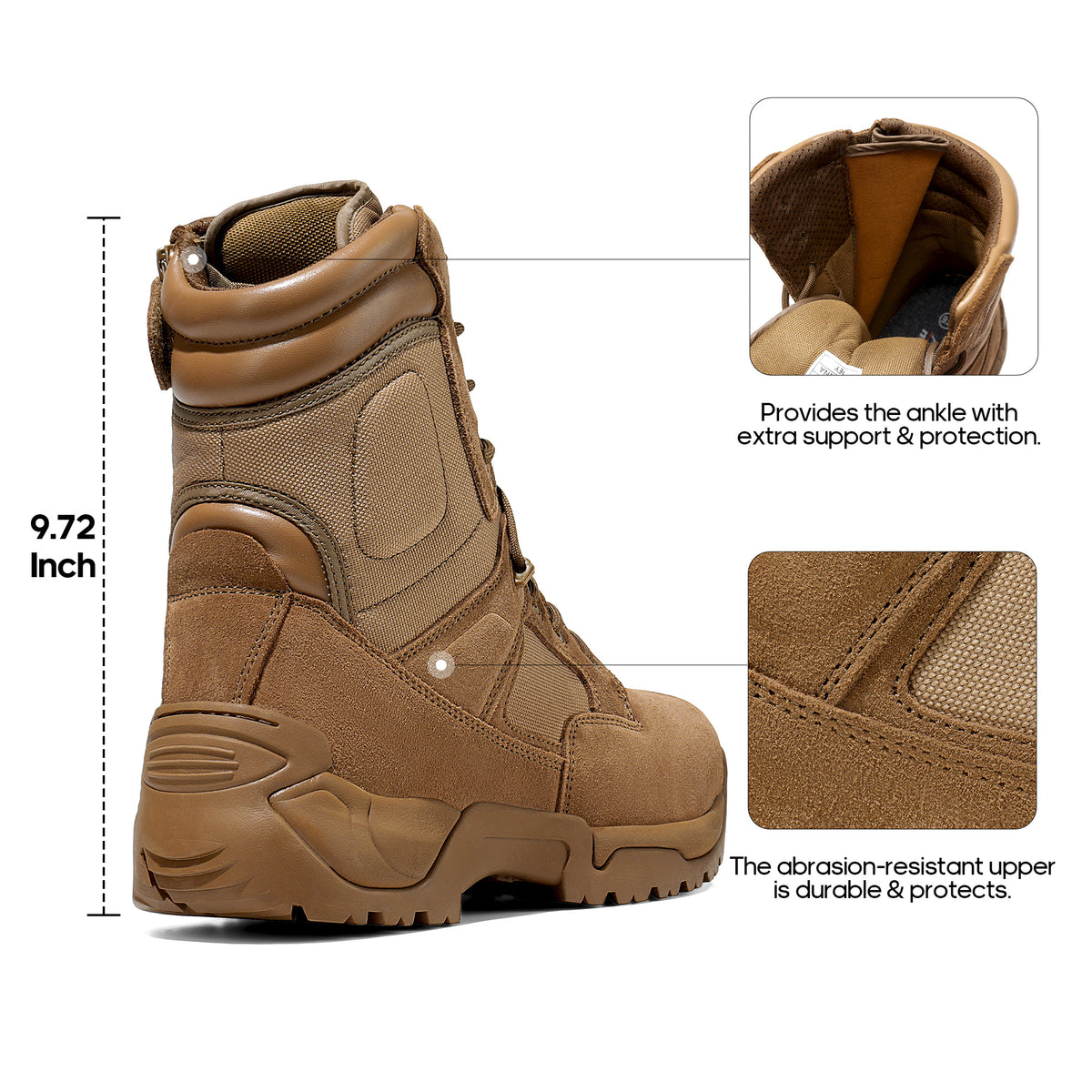 8 Men's Tactical Boot Waterproof Lightweight Comfortable Boots for Work Motorcycle Combat Boots Side Zipper Hiking Outdoor Climbing Activities All Day All - product image 18