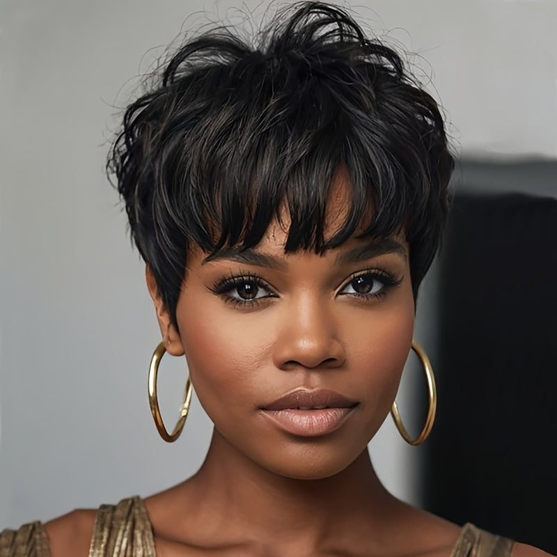 Short Wavy Bob Wig with Bangs Synthetic 6 Colors | Natural Black Burgundy Lavender Auburn Red for Women Daily Wear Party Cosplay Halloween Costume - product image 12