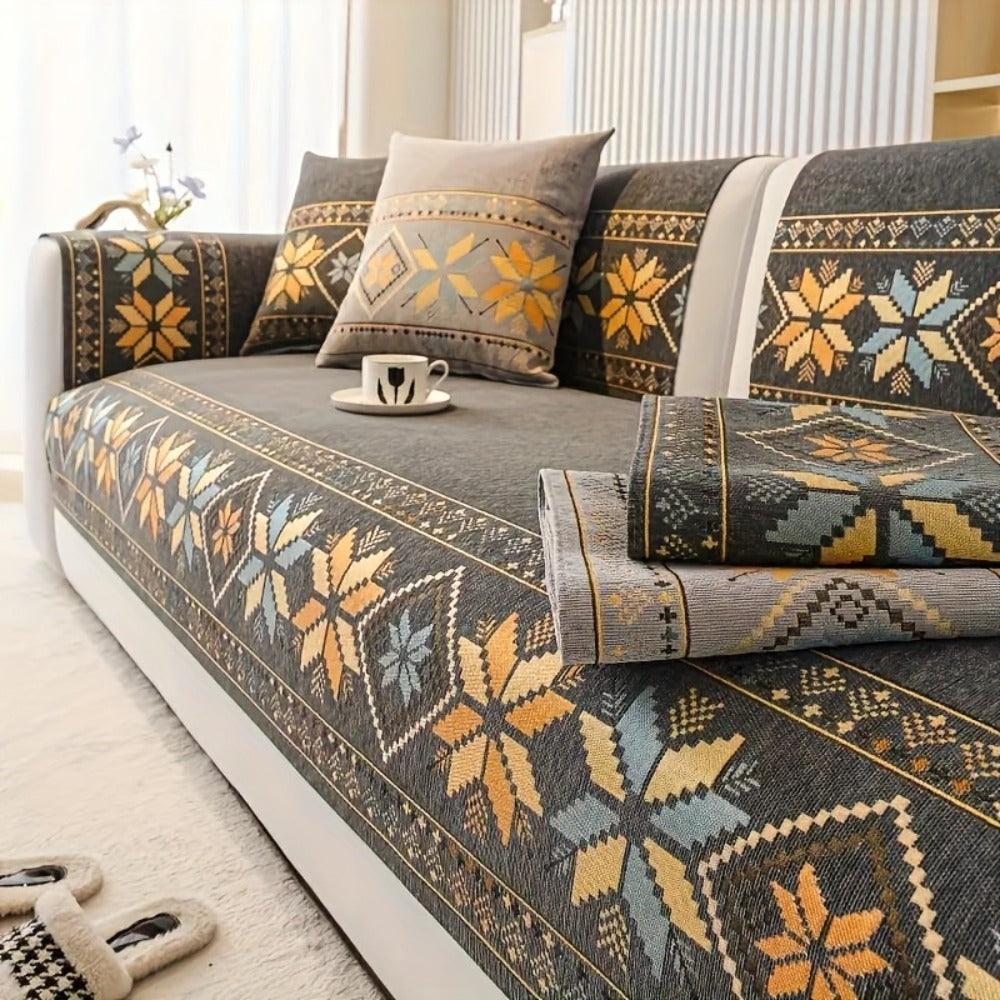 Chenille Sofa Slipcover 1pc Boho Vintage Style - Luxury Non-Slip Removable Four Seasons Universal Couch Cover | Armrest 1 2 3 4 Seater | Dark Gray Light Gray Blue | Living Room Hom - product image