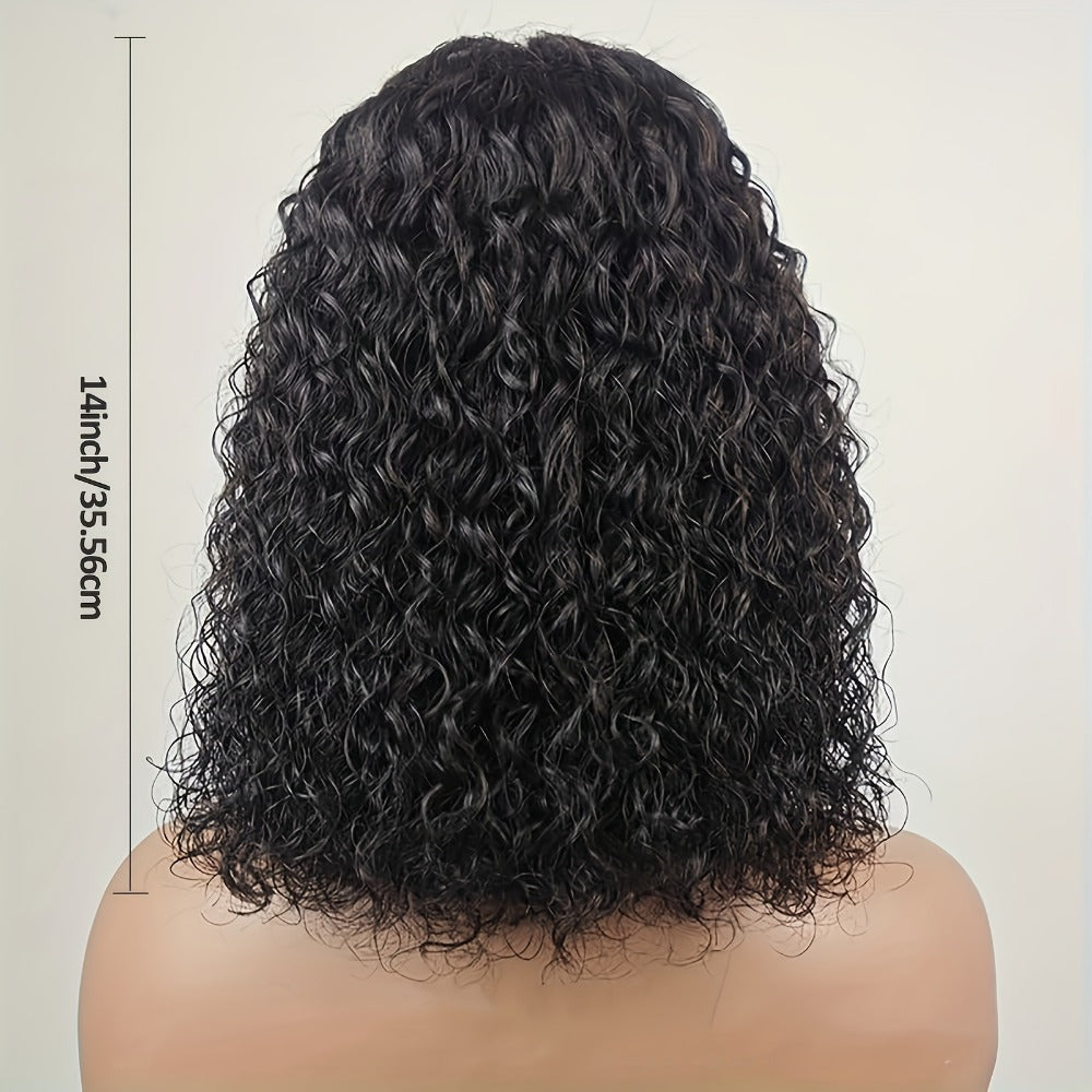 Water Wave Lace Front Wig Deep Curly Short Bob 14 Inch 150% Density Glueless – Adjustable Rose Net Cap Synthetic Wig for Women | Black | Daily Wear Cosplay Costume Party Gift - product image 5