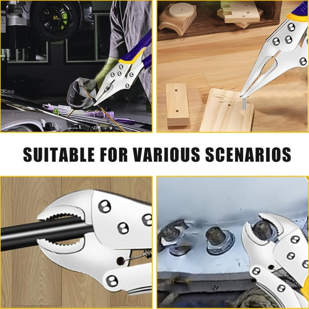 Locking Pliers Set 6pcs Heavy Duty, Includes Needle Nose Pliers 6.5" & 9.5", Curved Jaw Locking Pliers 5" 7" 10", C-Clamp L-Type Pliers with Roll Bag & Ergonomic Metal Handles for  - product image 9