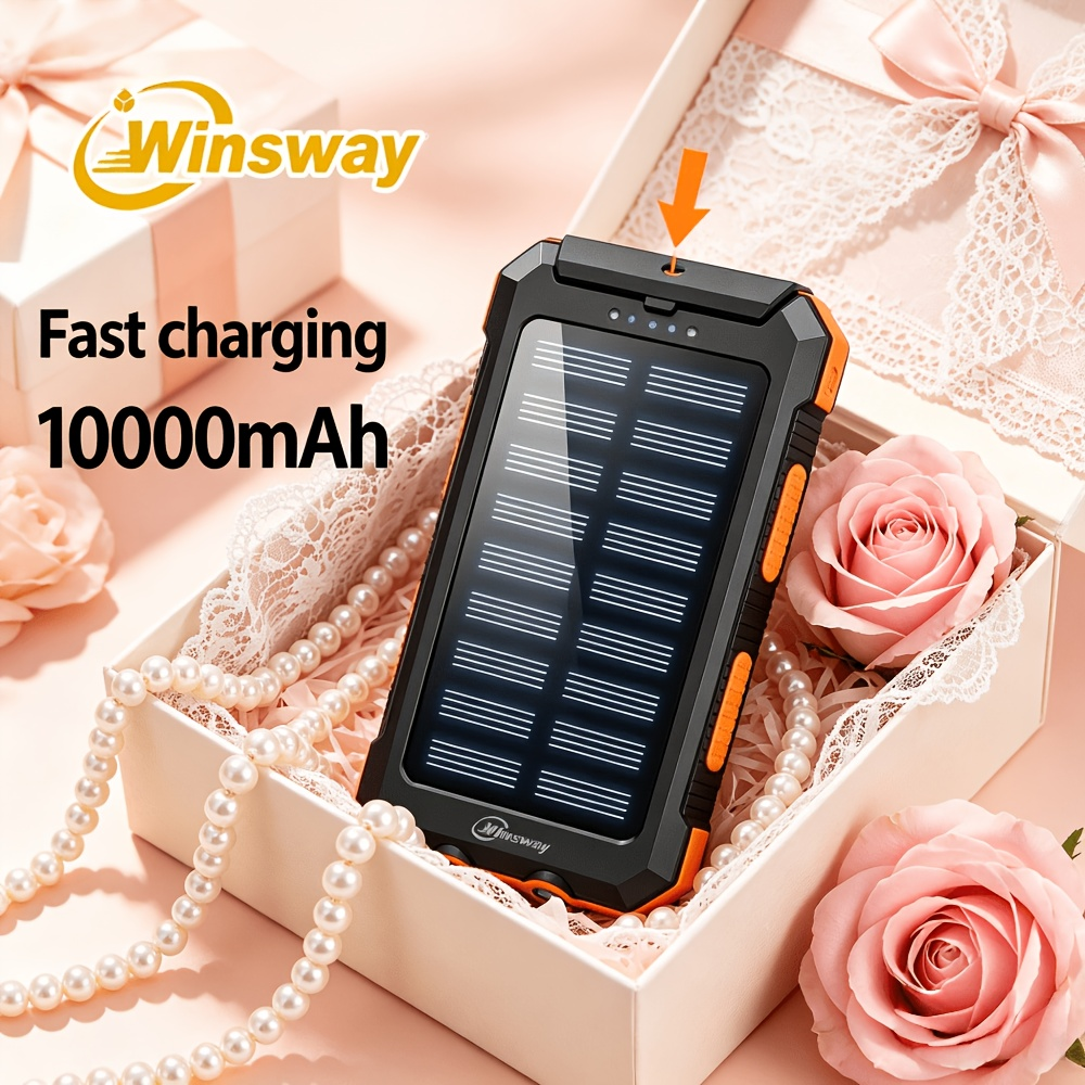 Winsway 10000mAh Portable Solar Panel Charger with 4 Dual USB Ports And Type-C/Micro USB Input Ports, Equipped with A 2.4W LED Flashlight/compass, Suitable for All Mobile Devices,  - product image 8