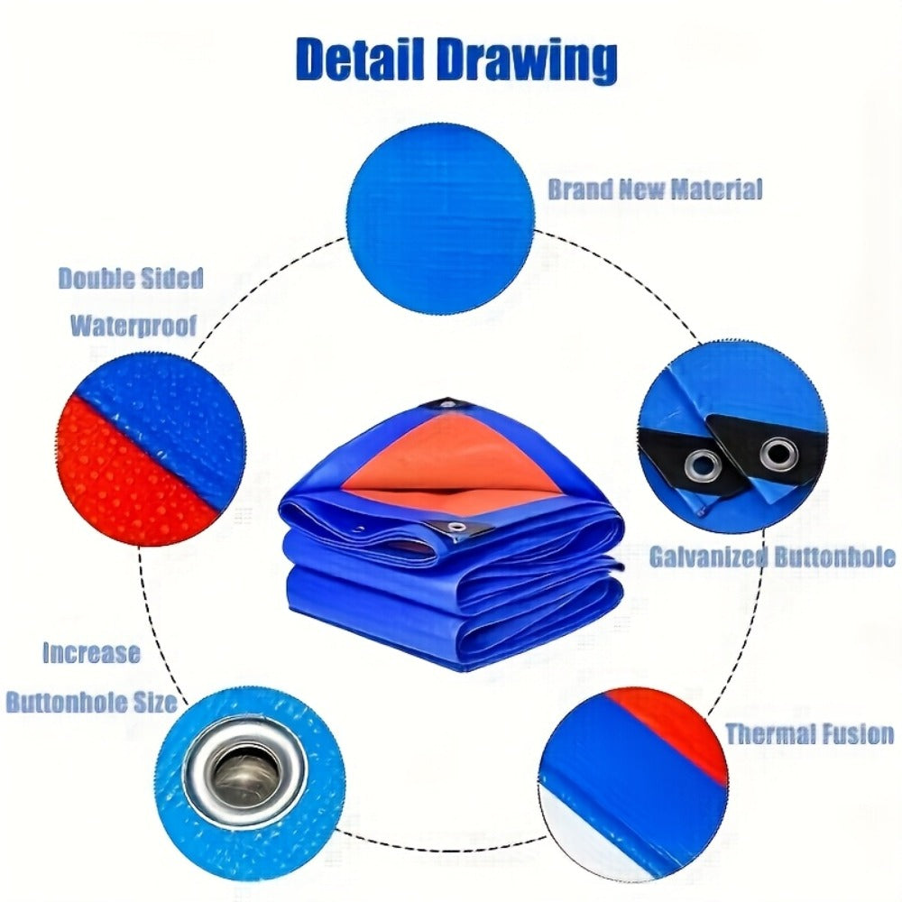 Heavy Duty Tarp Waterproof UV Resistant Tarpaulin – Thickened PE Double-Sided Blue Orange Rainproof Sun Shade Cover with Grommets & Rope for Outdoor Camping Garden Vehicle Boat Pro - product image 17