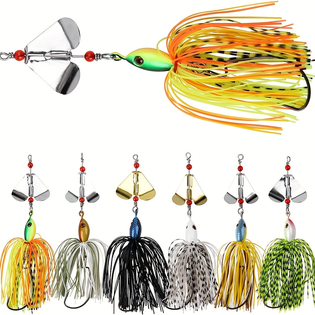 Spinnerbait Buzzbait Fishing Lures 6pcs 3/4oz Multicolor Bass Lure Set with 3D Eyes Rotating Blade Steel Wire Frame for Freshwater Saltwater Bass Trout Salmon - product image 2