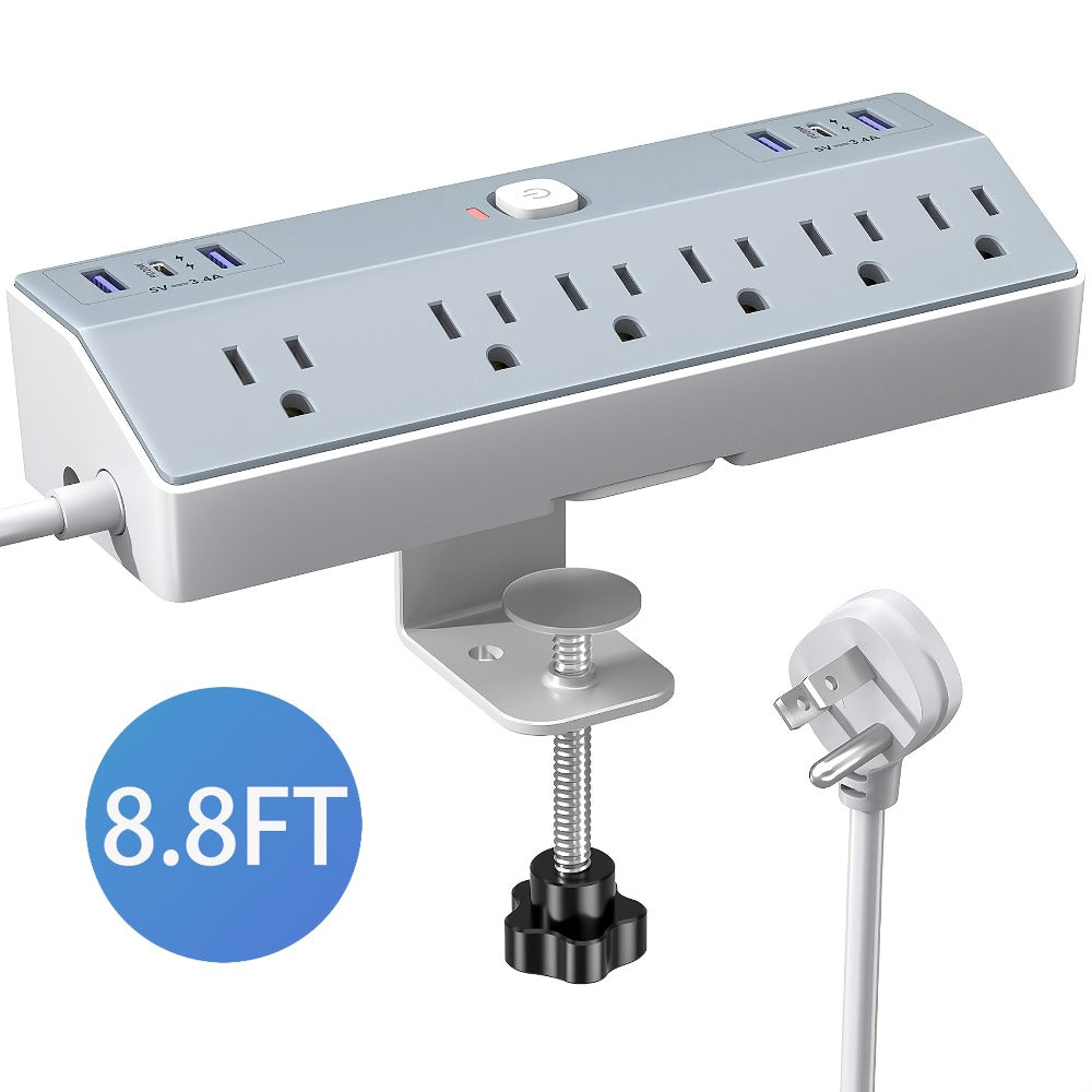 Desk Clamp Power Strip 12-in-1 Surge Protector with 6 Outlets 4 USB-A 2 USB-C PD 20W 40W Fast Charging Desktop Mount Flat Plug for Home Office Tabletop - product image 9