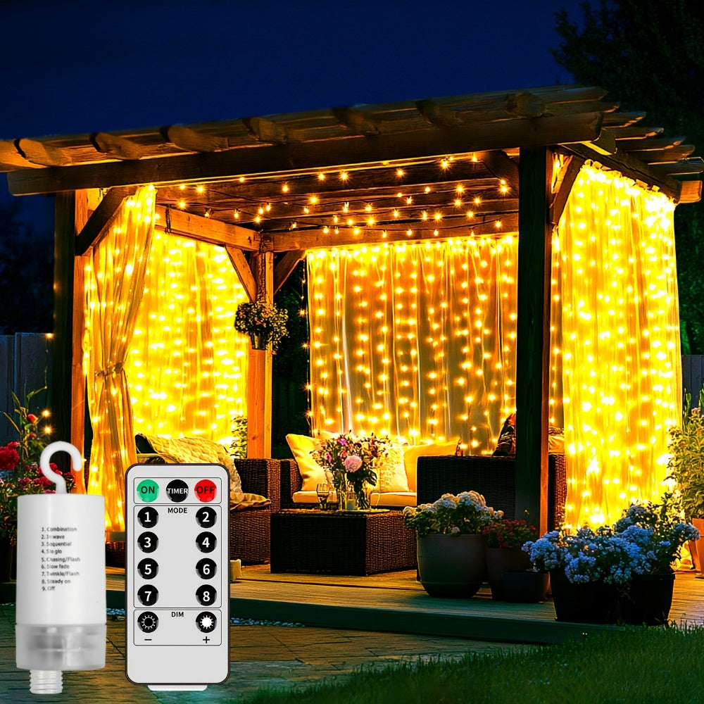 Curtain Lights for Gazebo Outdoor, 330 LED 10ft x 10ft Waterfall Fairy Lights Battery Operated with Remote, IP65 Waterproof Hanging String Lights with 8 Modes for Bedroom Porch Pat - product image 9