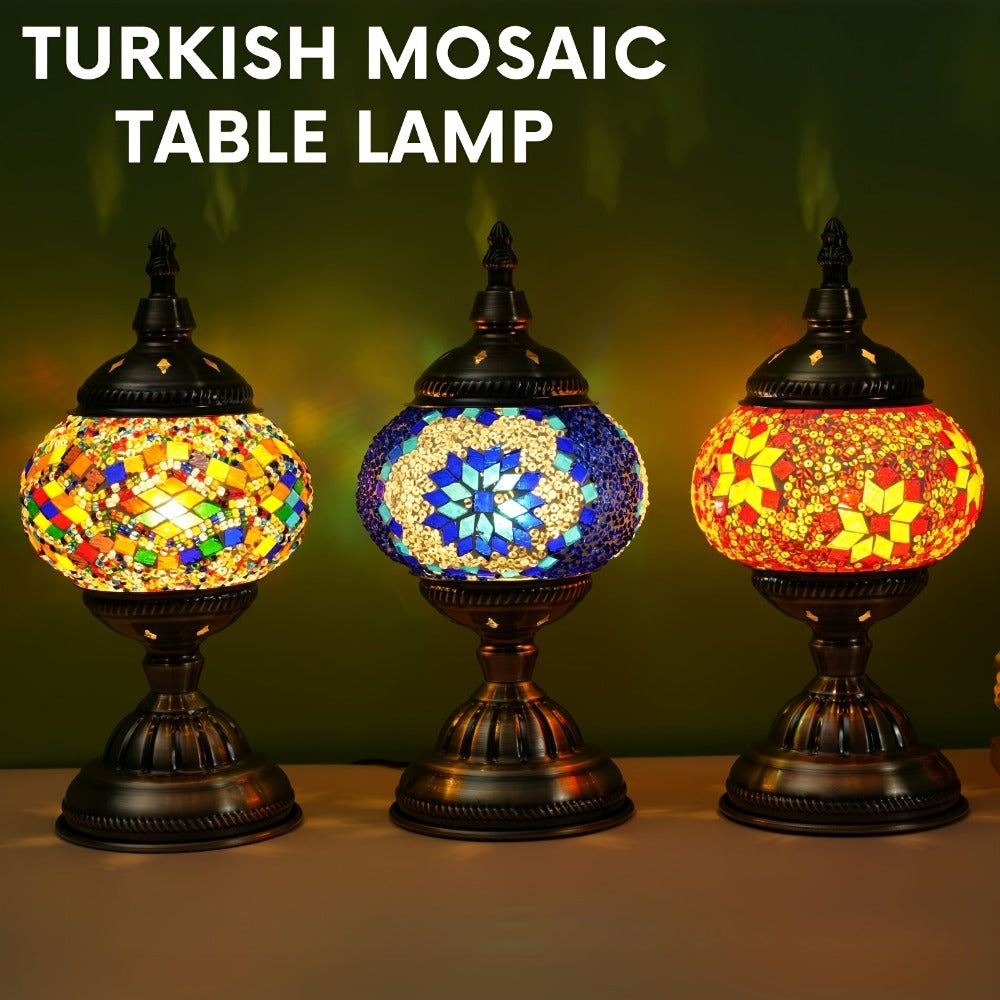 Mosaic Table Lamp Handcrafted Turkish Glass Bedside Lamp 3-Color Dimmable with Metal Base Bulb Included - product image 2